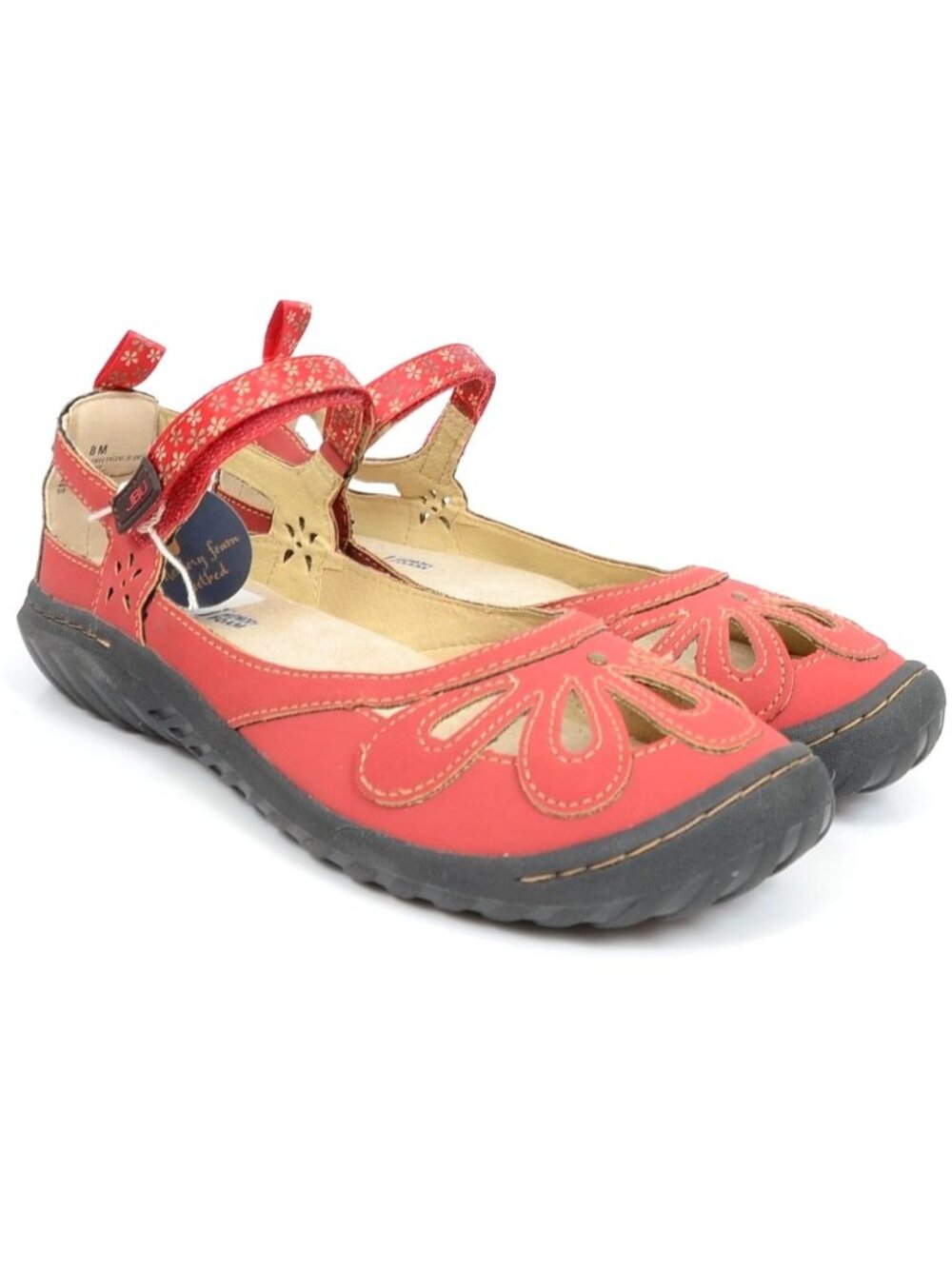 JBU Wildflower Womens 8 Red Vegan Leather Mary Jane Comfort Flat Memory Foam